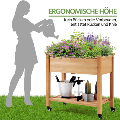 Yaheetech Hochbeet Holz mit Rollen & Ablageboden, 87 x 47 x 83,5 cm