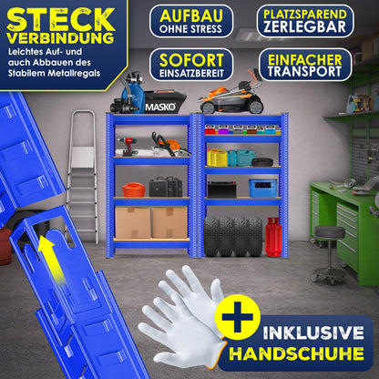 MASKO Schwerlastregal 2er-Set, 160 x 80 x 40 cm, 700 kg, Blau