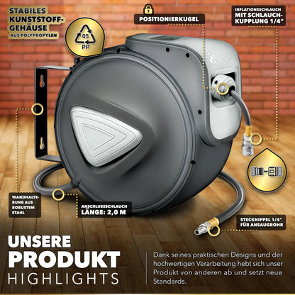 TRESKO Druckluftschlauch Schlauchtrommel 30m – Automatisch Grau