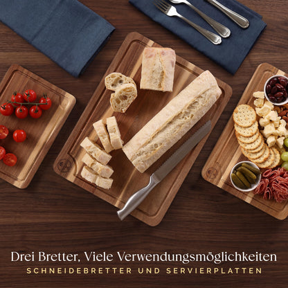 Deer & Oak Schneidebrett-Set Akazie, 3-teilig mit Ständer und Öl