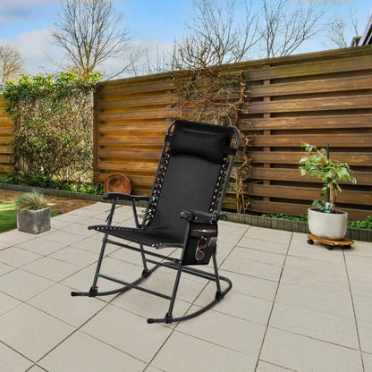 Yaheetech Schaukelstuhl klappbar mit Kopfkissen, Gartenstuhl schwarz