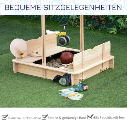 Outsunny Felix Kindersandkasten mit Dach aus Holz – Natur