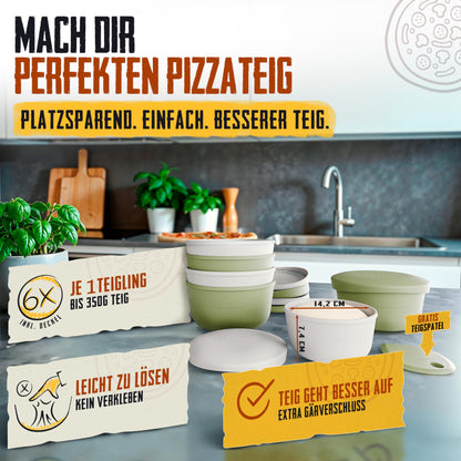 LOEWERK Pizzaballenbox 6er Set Silikon - Olive/Grau mit Spatel