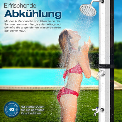 tillvex Solardusche 35 Liter Gartendusche mit Regenduschkopf, Silber