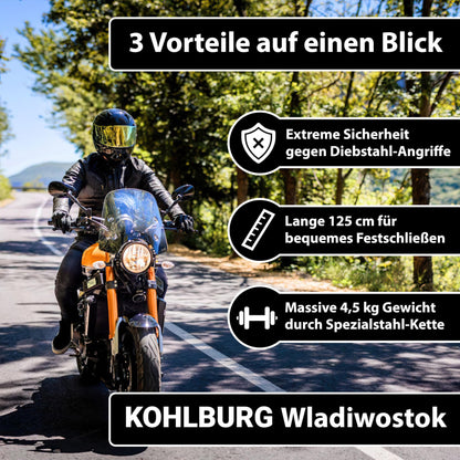 KOHLBURG Kettenschloss – 125cm Bolzenschneider-sicher Level 15