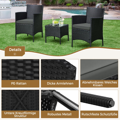 Yaheetech Gartenmöbel-Set 3-teilig, 2 Stühle & Tisch, PE-Polyrattan