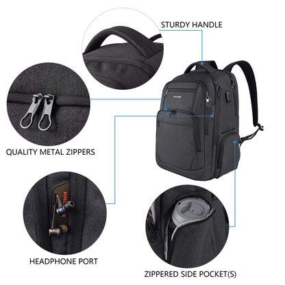 KROSER Laptop Rucksack Business 17,3 Zoll wasserabweisend Schwarz