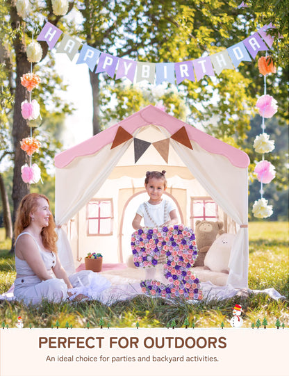 besrey 2-in-1 Kinderzelt Spielhaus - Pink mit Matte & Lichtern