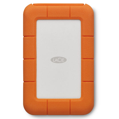 LaCie Rugged 4TB tragbare Externe Festplatte - USB-C STFR4000800. Robuste, orange-silberne, rechteckige Festplatte zur mobilen Datenspeicherung und Sicherung.