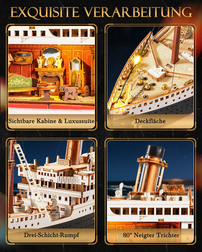 Rolife 3D-Holzpuzzle Titanic Schiffsmodell, 433 Teile mit LED
