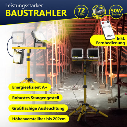 MASKO LED Baustrahler 2x50W mit Stativ und Fernbedienung IP65