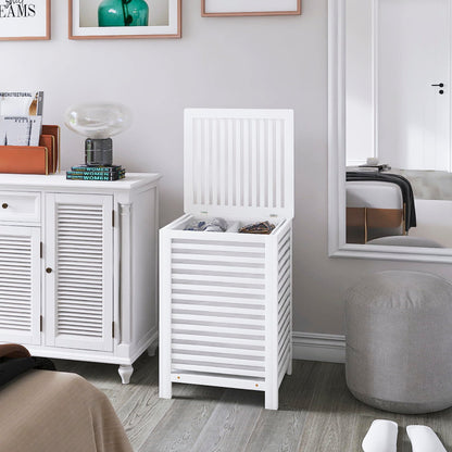 SMIBUY Grosser Wäschekorb Bambus mit Deckel – Weiss