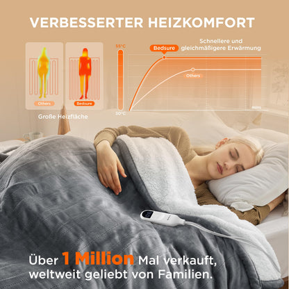BEDSURE Heizdecke elektrisch - 200x180 cm grau