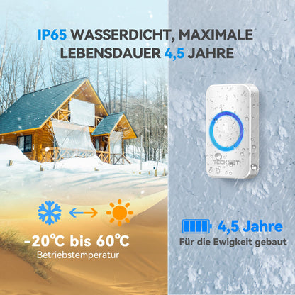 TECKNET Funkklingel Set IP65 mit 2 Sendern und 4 Empfängern