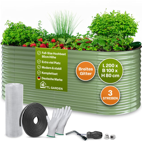 TTL GARDEN Inspire L Hochbeet – Salbei, 200x100x80cm, oval