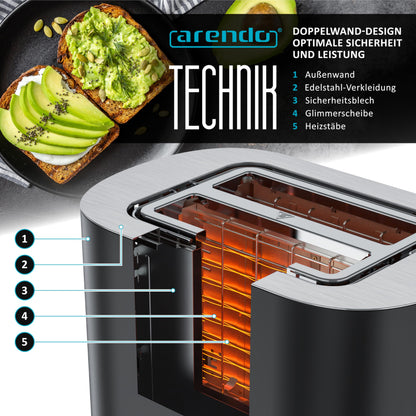Arendo LEVEL TOUCH Edelstahl Toaster 2 Scheiben mit Touchscreen
