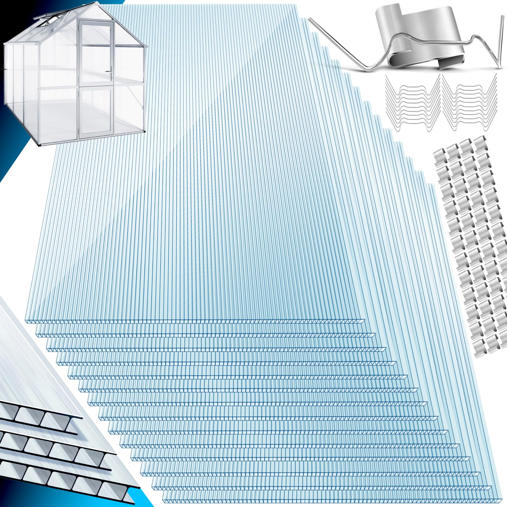 KESSER Polycarbonat Hohlkammerstegplatten 4mm – 14x 70x150cm, transparente Stegplatte für Gewächshausdächer.