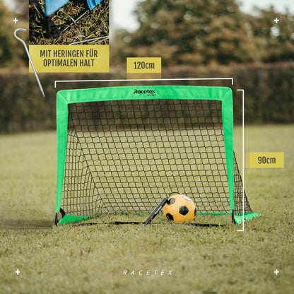 Racetex Fussballtor Set für Kinder, 2 Tore mit Tragetasche, Neongrün