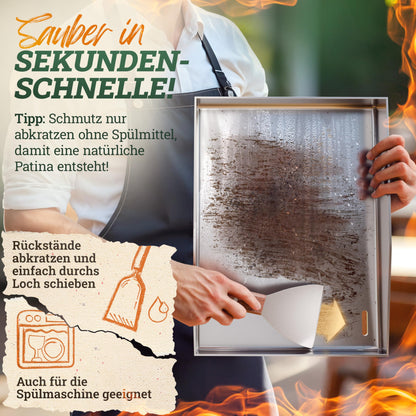 LIKAYA® Plancha Grillplatte Edelstahl - 30x40cm mit Spachtelset