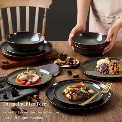 Onader Tafelservice Steingut unregelmässig 18-teilig - Moosgrün