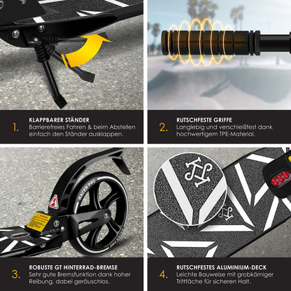 KESSER® Cityroller Scooter 205mm Räder PU Big Wheel - Pro-S Tretroller mit Doppel Federung, City-Roller Scooter klappbar und Höhenverstellbar, Inkl. Gurt, Roller Kickscooter für Erwachsene und Kinder