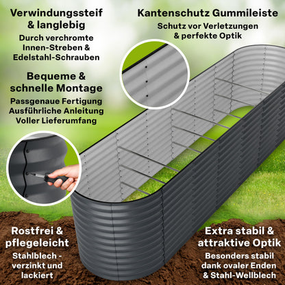 TTL GARDEN Elegance XL Metall Hochbeet – Anthrazit 320x80x80cm