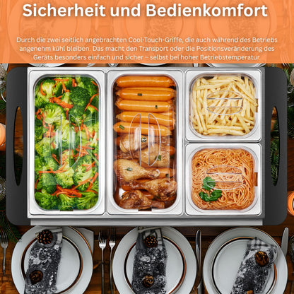 Steinborg Buffetwärmer Speisewärmer mit 4 Edelstahlbehältern 300 Watt