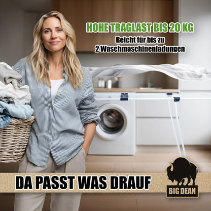 BigDean Wäscheständer XXL Teleskop, 20 m Trockenfläche, weiss
