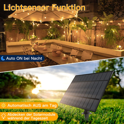 Ollny Solar Lichterkette Aussen 20 m, G40 LED, IP65, Fernbedienung