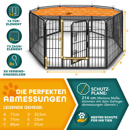 TRESKO Welpenlaufstall 80cm hoch – 8-teilig faltbar, mit Tür
