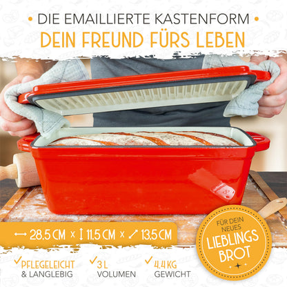 KRUSTENZAUBER Emaille Brotbackform mit Deckel aus Gusseisen, 28 cm