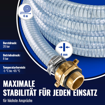 Poppstar Saugschlauch 1 Zoll 4 m mit Schwimmerkugel 6 Zoll, blau