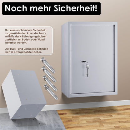 KESSER Safe Möbeltresor Doppelbartschloss – 50x35x31cm Silber