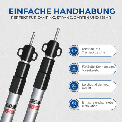 WRPS Teleskop-Zeltstangen Aluminium 2er-Set, 95–230 cm, mit Tasche