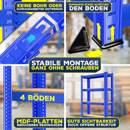 MASKO Schwerlastregal 2er-Set, 160 x 80 x 40 cm, 700 kg, Blau