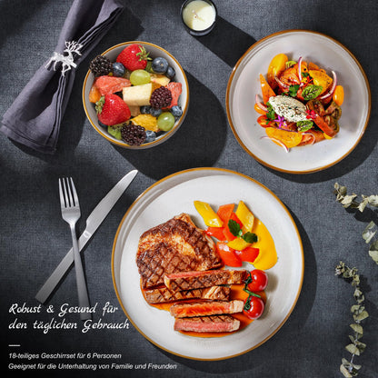 Homikit Geschirrset 18-tlg Steinzeug für 6 Personen – Jupiter Beige