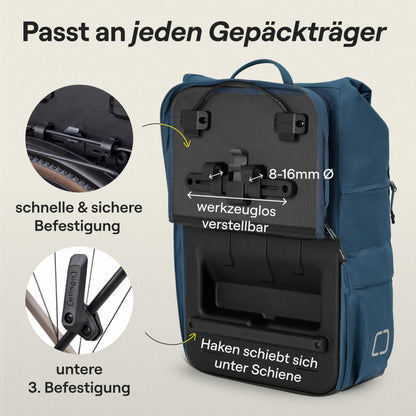 otinga Flip V3 Fahrradtasche Rucksack 34L wasserdicht für Gepäckträger