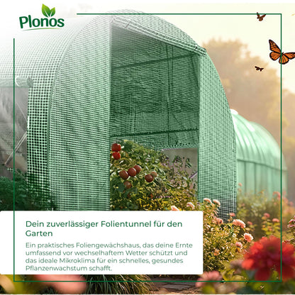 Plonos Folientunnel Gewächshaus 2 × 3 m, Stahlrahmen, 6 m², Grün
