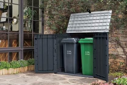 Keter Store-it-Out Midi Mülltonnenbox - 130x74x110cm Grau/Schwarz
