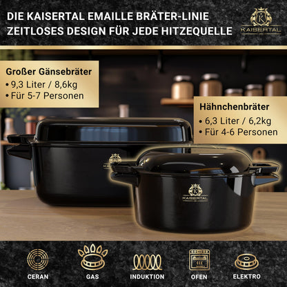 KAISERTAL emailliertes Gusseisen Bräterset – 2in1 Topf 4.8L & Pfanne 1.8L