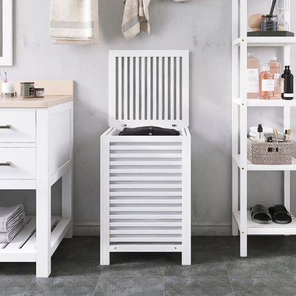 SMIBUY Grosser Wäschekorb Bambus mit Deckel – Weiss