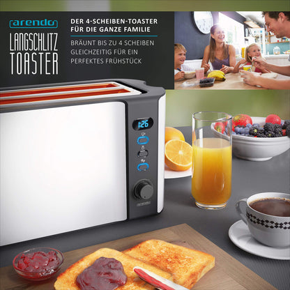 Arendo Frukost Langschlitz-Toaster 4 Scheiben Edelstahl weiss matt
