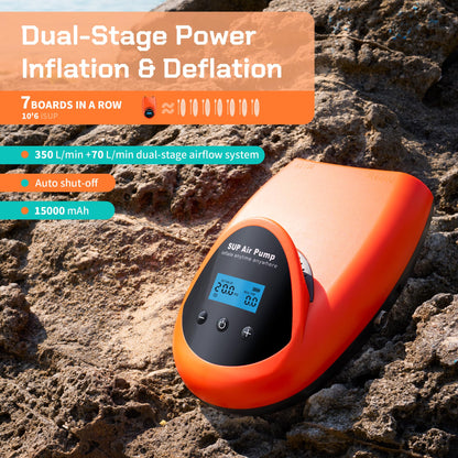 Tonsim Elektrische SUP Pumpe, 20 PSI Akku Luftpumpe mit LCD-Anzeige
