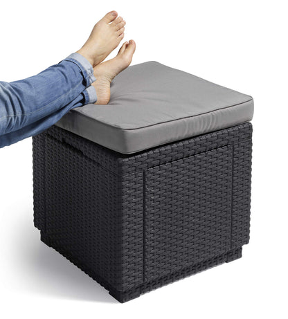 Allibert by Keter Cube Hocker mit Stauraum, braun, inkl. Kissen