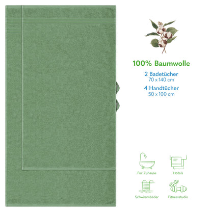Hammetex Handtuch-Set 6-teilig, 100% Baumwolle, Salbeigrün