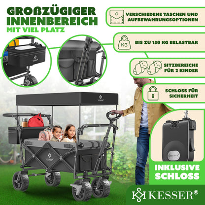 KESSER Bollerwagen GT9000 faltbar mit Dach – Hartgummi-Räder