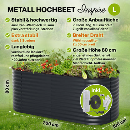 TTL GARDEN Inspire L Gartenhochbeet – 200x100x80cm Anthrazit