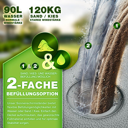 tillvex® Sonnenschirmständer 90L/120kg für Ampelschirm 4-teilig