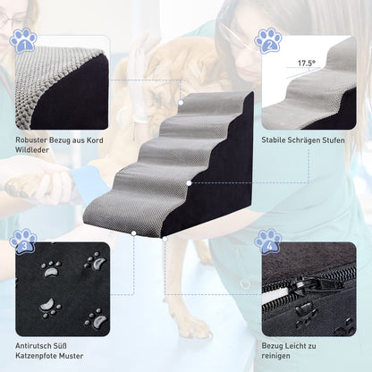 A.FATI Hundetreppe Rampe 5 Stufen 60cm Hoch – Rutschfest, Grau