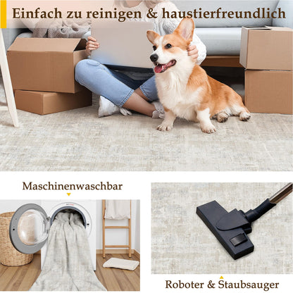 PureCozy Teppich 160x230 cm Beige-Grau, waschbarer Kurzflorteppich
